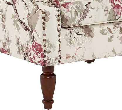 UIXE Floral Accent Chairs Set of 2, High Back Upholstered Armchair Wingback Arm Chair in Fabric for Living Room, Nailhead Trim Single Sofa Bedroom Side Reading Seat with Retro Solid Wood Legs - Beige