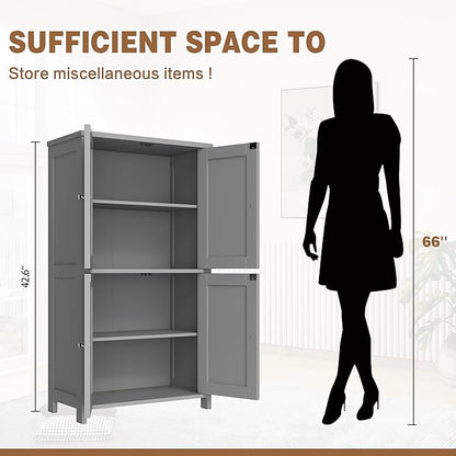 Nuturelly Bathroom Floor Storage Cabinet, Bathroom Organizers and Storage with Top Board & Metal Handles for Kitchen, Grey