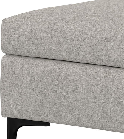 SIMPLIHOME Rebecca 36 inch Wide Mid Century Rectangular Coffee Table Storage Ottoman with Lift Up Lid in Cloud Grey Polyester linen Look, Assembled, For the Living Room, Entryway and Family Room