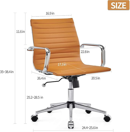 COROCC Office Desk Chair Modern Conference Room Task Chairs Leather Computer Swivel Excutive Ribbed Ergonomic Rolling Comfortable Chair for Home Office