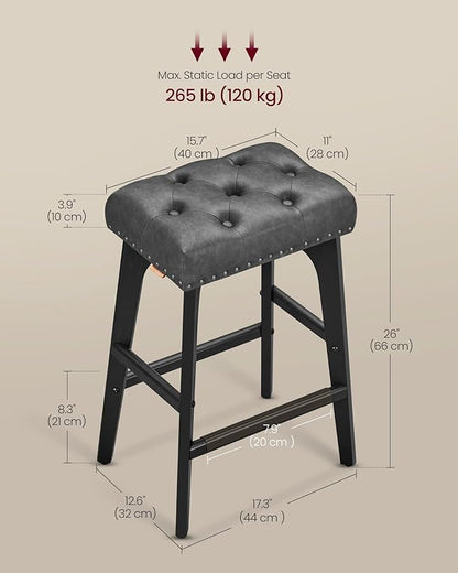 VASAGLE Bar Stools Set of 4, Saddle Counter Height Bar Stools, 26-Inch Backless Kitchen Stools with Wood Legs, PU Leather Thickened Upholstered Barstools for Kitchen Island Dining Room, Ink Black