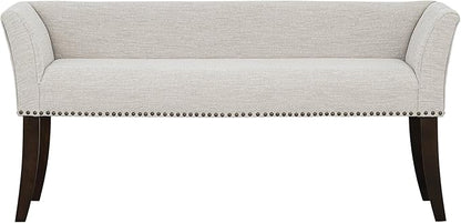 Madison Park Accent Bench for Living Room, Upholstered with Nailhead Trim, & Padded Seat Entryway Bench Small, End of Bed Bench with Back, 49.5" W x 19.25" D x 23" H, White Cream