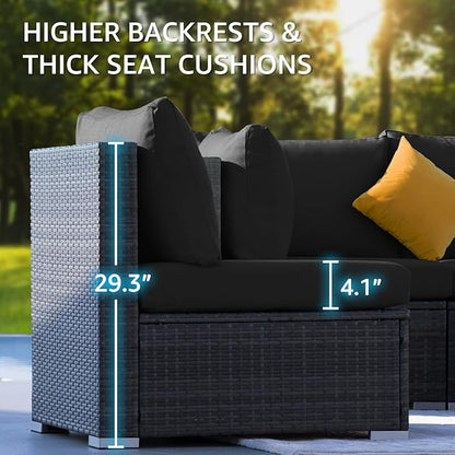 NICESOUL 7 Piece Outdoor Sectional Sofa Set with Fire Pit Natural Gas/Propane, 29.3'' High Back Comfortable Oversized Patio Wicker Furniture Set, Heavy Duty Conversations for Garden Backyard, Gray