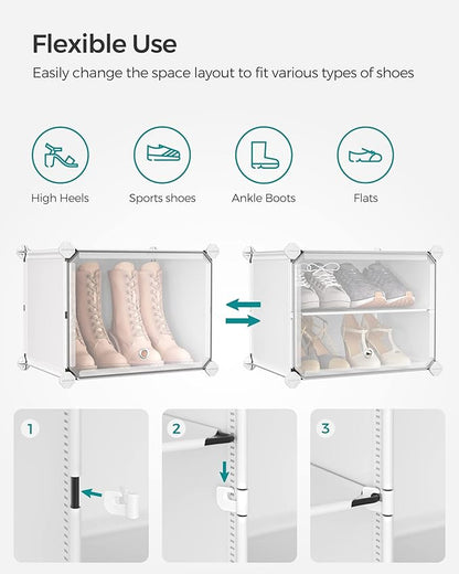 SONGMICS Shoe Rack Organizer, 8-Tier Shoe Storage Cabinet for Closet and Entryway, Holds 32 Pairs of Shoes, Adjustable, Cloud White and Trasparent ULPC034W01