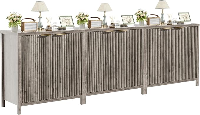 Sideboard Buffet Cabinet Set of 3, 31" Storage Cabinet with 2 Doors and Adjustable Shelves, Sideboard Console for Dinning Room, Kitchen and Living Room - Grey