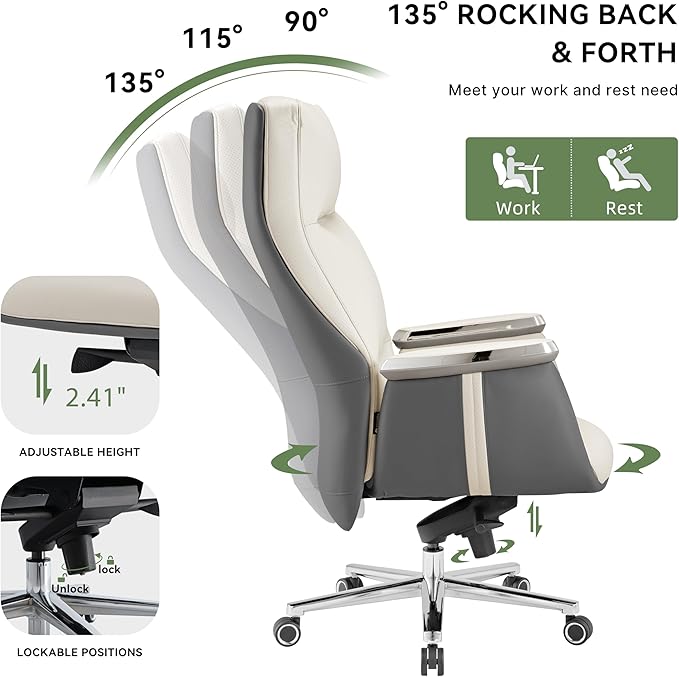 EUREKA ERGONOMIC Royal II Executive Office Chair High Back, Big and Tall with Extra Wide Seat, Silicone Leather Desk Chair Computer Chair, Modern Office Chair Home Office Desk Chairs - Beige Gray
