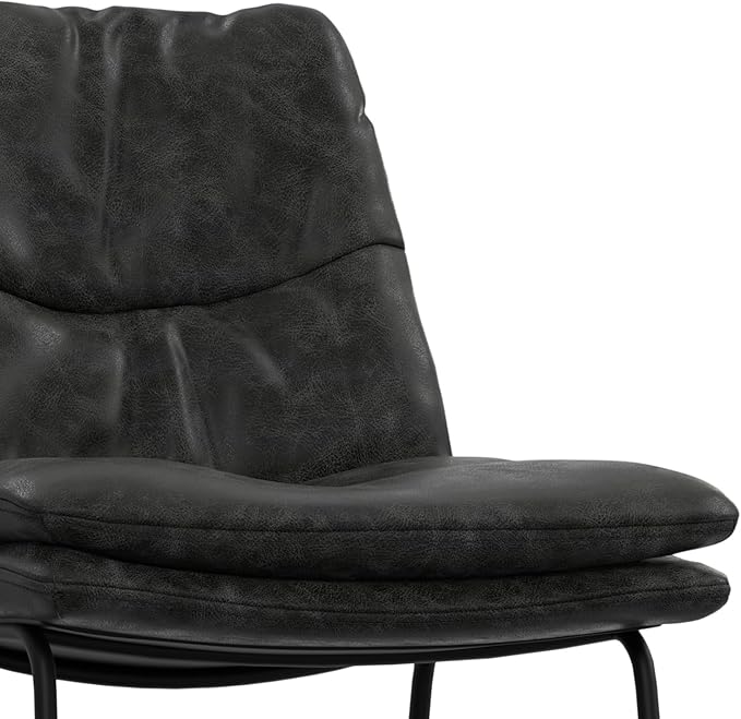 SIMPLIHOME Danika Bar Stools (Set of 2) - 29 inch Seat Height Upholstered Metal Bar Chairs in Distressed Charcoal Grey Vegan Faux Leather, Mid Century Seating for Kitchen with Tufted Pillow-Top Seat