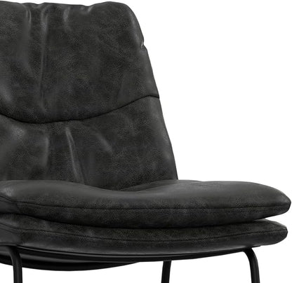 SIMPLIHOME Danika Bar Stools (Set of 2) - 29 inch Seat Height Upholstered Metal Bar Chairs in Distressed Charcoal Grey Vegan Faux Leather, Mid Century Seating for Kitchen with Tufted Pillow-Top Seat