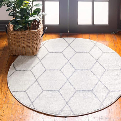 Unique Loom Trellis Frieze Collection Area Rug - Geometric (8' Round, Ivory/ Gray)