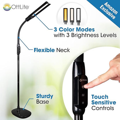 OttLite WingShade LED Floor Lamp with 3 Color Temperatures, ClearSun LED Technology, Floor Lamps for Living Room, Reading Light, Standing Lamp, Floor Lamp for Bedroom, Flexible & Adjustable Tall Lamp