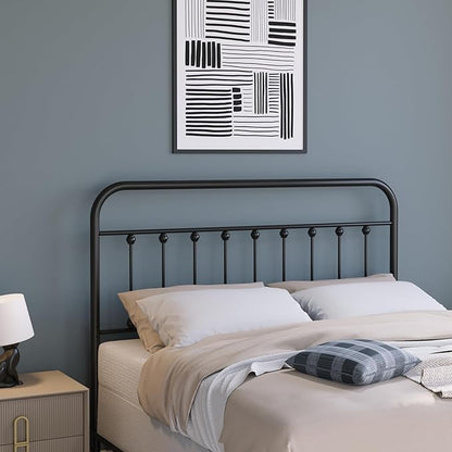 Vintage Metal Headboards, Adjustable Height Iron Frame, Farmhouse Rustic Style, Elegant and Durable Design, Easy Assembly, Universal Fit for Kids & Adults, King Size, Black Finish