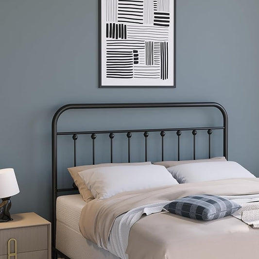 Vintage Metal Headboards, Adjustable Height Iron Frame, Farmhouse Rustic Style, Elegant and Durable Design, Easy Assembly, Universal Fit for Kids & Adults, King Size, Black Finish