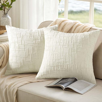 decorUhome Christmas Cream White Chenille Throw Pillow Covers 24x24 Set of 2 Thick Textured Slubby Couch Pillow Covers Farmhouse Accent Modern Neutral Decorative Pillow Cases for Bed Sofa Living Room