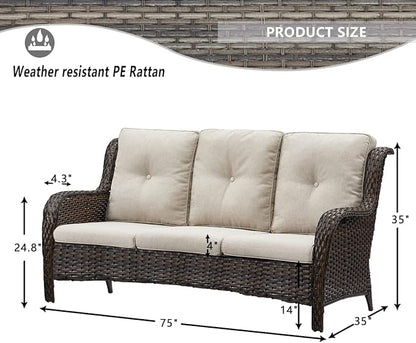 HUMMUH 4 Pieces Outdoor Furniture Patio Furniture Set Wicker Outdoor Sectional Sofa with Swivel Rocking Chairs,Outdoor Coffee Table