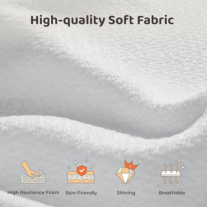 RECCI Cloud Upholstered Queen Bed Frame with Headboard, 5 Inch Foam Padded Platform, No Box Spring, Easy Assembly (Off-White)