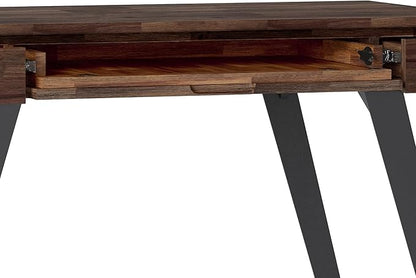 SIMPLIHOME Lowry Small Desk - 44-Inch Wide Solid Acacia Wood and Metal Writing Desk in Distressed Charcoal Brown, Modern Industrial Home Office Table with 2 Drawers and Flip-Down Keyboard Tray