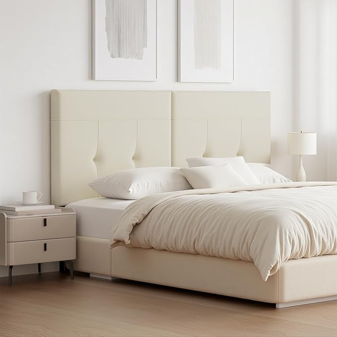 Upholstered King Size Headboard, Headboard King with Sturdy Metal Legs, Tufted Upholstery Design Bed Headboards with Adjustable Width & Height (Ivory)
