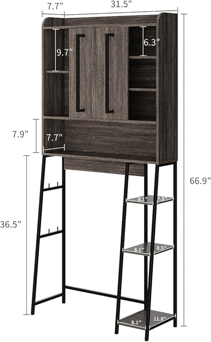 VFK Over The Toilet Storage Cabinet with Sliding Door, Farmhouse Bathroom Organizer with Adjustable Shelves for Small Spaces, Sturdy Metal Frame Above Toilet Cabinet,31.5" L x 7.7" W x 66.9" H