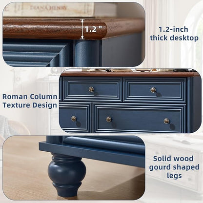 Farmhouse Dresser and Nightstand Sets 4 Piece, Wooden 7 Drawer Dresser & 35" Tall Chest of Drawers, 18" Roman Column Nightstand Set of 2, Bedroom Furniture Dressers Sets for Home Living Room