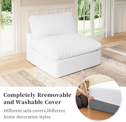 Modular Sectional Sofa Cloud Couch,Down Filled Comfy Cloud Modern Sofa,White Linen Oversized Couch Cushion Covers Removable for Living Room