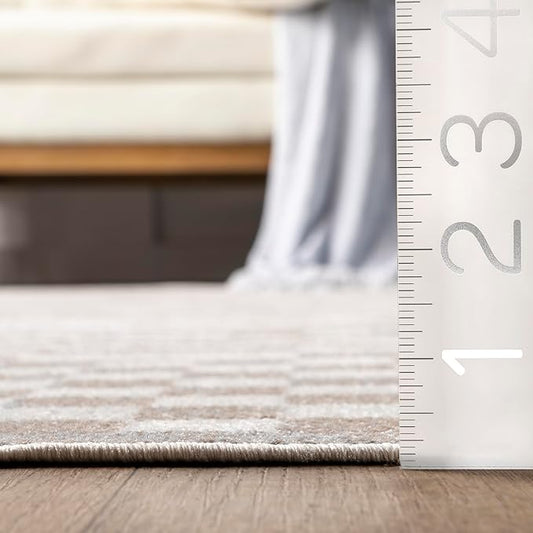 nuLOOM 6' Square Machine Washable Stain-Resistant Area Rug Medium Profile for Living Room, Bedroom, and Dining Room, Nikita Beige