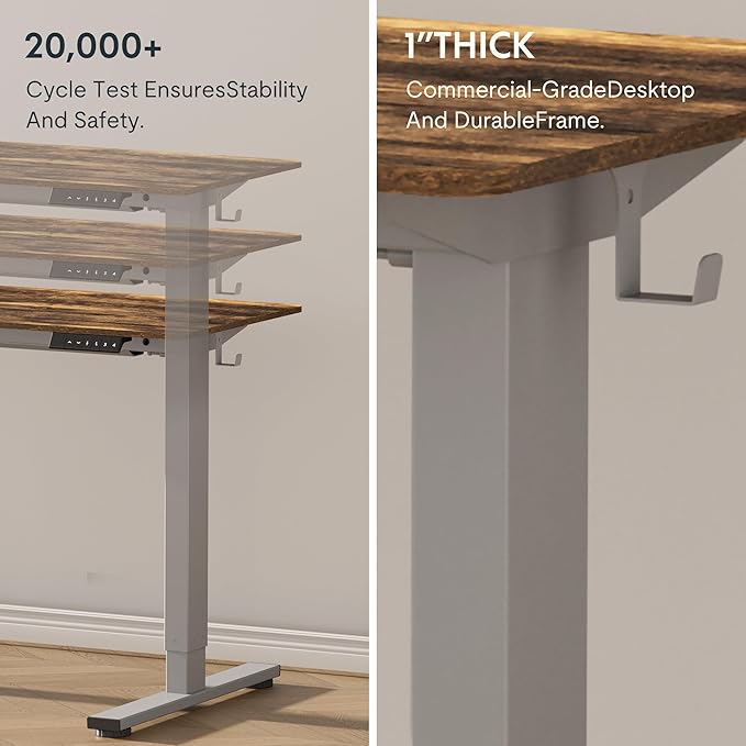 FLEXISPOT EN1 One-Piece Electric Height Adjustable Standing Desk, 48 x 24 Inches Electric Sit Stand Desk Home Office Desks (Black Frame + Rustic Top, 2 Packages)