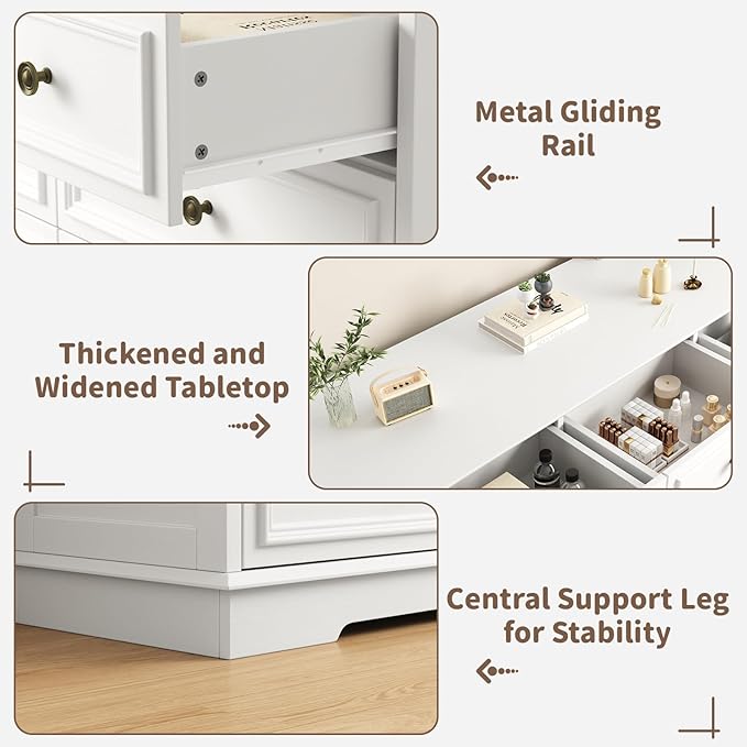9 Drawer Dressers for Bedroom, 51" Wide Wood Chest of Drawers, Farmhouse Bedroom Dressers with Drawers, Modern Dresser TV Stand, Retro Design, for Living Room, Dressing Room, Hallway, White