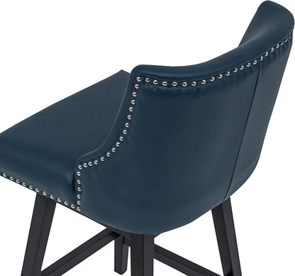 Bar Stools Set of 2, PU Leather Barstools, 26 Inch Upholstered Counter Stools with 13.8" High Back and Footrest, Swivel Counter Height Barstools for Kitchen Island Home Bar Navy Blue