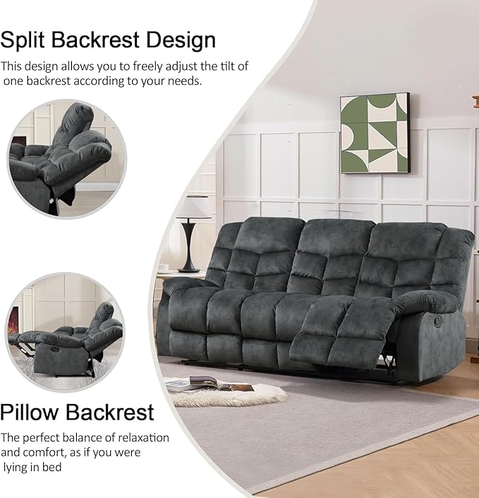 CANMOV Manual Recliner Sofa Set,2 Pieces Sofa Furniture Set for Living Room, Manual Reclining Loveseat and Recliner Sofa with Overstuffed Arms for Living Room, Bedroom, Grey(2+3)