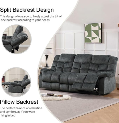 CANMOV Manual Reclining Sofa Set,2 Pieces Sofa Furniture Set for Living Room, Manual Recliner Sofa and Recliner Chair with Arms for Living Room, Bedroom, Grey(1+3)