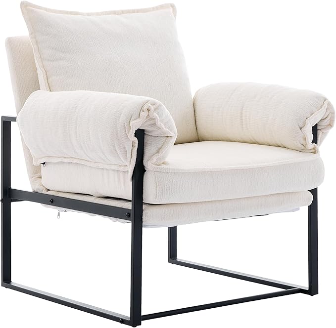 Modern Comfy Reclining Chair with 6 Angle Adjustable Backrest, Upholstered Accent Chair Fabric Living Room Lounge Chair for Reading Room - Cream, 1PC