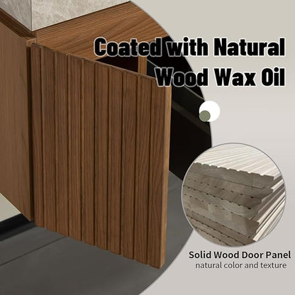 Bathroom Vanity with Sink 30 Inch, Floating Bathroom Vanity Sink Cabinet with Drawer and Door, Undermount Sink & Light Gray Sintered Stone Top, Pre-Assembled, Espresso