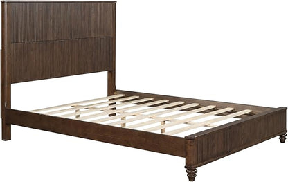 Queen Size Solid Wood Platform Bed Frame, Solid Wood Bed with 63.58" Headboard, Solid Wood Leg/No Box Spring Needed/Noise Free/Brown