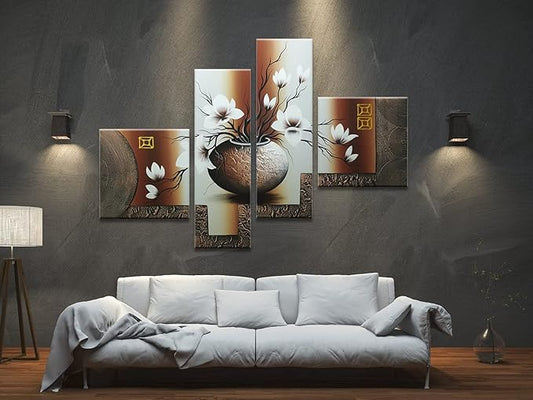 Wieco Art Huge Size Artwork 4 Panels 100% Hand-painted Modern Canvas Wall Art Elegant Flowers Paintings for Wall Decor Floral Oil Paintings on Canvas Art