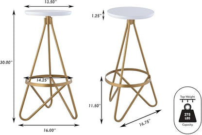 JONATHAN Y BSL1000D Spiroa 30" Modern Industrial Metal Backless Circular Bar Stool for Home, Kitchen, Dining Room, Workspaces, Cafes and Resturants, White Seat with Gold Frame