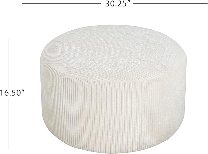 Christopher Knight Home GAVI 30" Ottoman Foot Stool, Corduroy Pouf Footstool Ottoman Seat, Upholstered Foot Chair, Round Footrest, Modern Side Table for Living Room Bedroom Home Decor, Beige