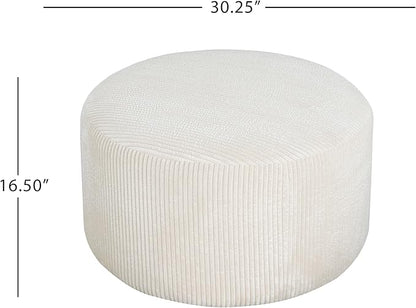 Christopher Knight Home GAVI 30" Ottoman Foot Stool, Corduroy Pouf Footstool Ottoman Seat, Upholstered Foot Chair, Round Footrest, Modern Side Table for Living Room Bedroom Home Decor, Beige