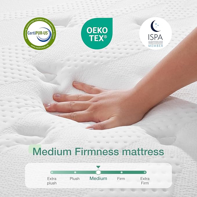 Novilla King Mattress, 12 Inch Hybrid Mattress, High Density Gel Foam with Pocket Coils for a Cozy Sleep, Motion Isolation Medium Firm King Size Mattresses, Pillow Top Mattresses, Balance Support