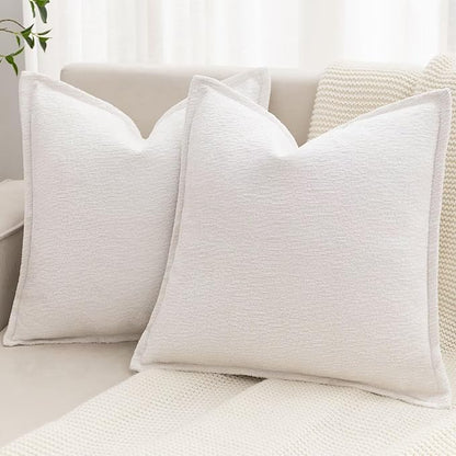 Cream White Decorative Throw Pillow Covers 26x26 Inch Set of 2 Cozy Soild Chenille Cushion Cases Soft Textured Square Couch Pillows Cover Boho Accent Farmhouse Pillowcases for Sofa Bed
