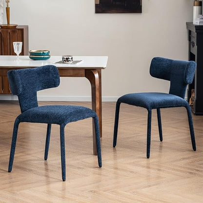 Kidol & Shellder Dining Chairs Set of 4,Modern Upholstered Fabric Dining Room Chairs with Curved Barrel Back,Armless Kitchen Chairs with Metal Legs and Padded Seat for Living Room and Bedroom Blue
