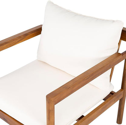 Christopher Knight Home Veera Set of 2 Acacia Wood Lounge Chair Outdoor with Rope Accent, Accent Chair with Water-Repellent Cushions, Comfy Chairs for Garden/Backyard, Patio Furniture, Teak + Cream