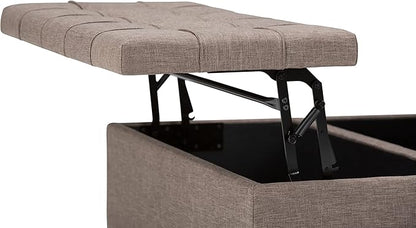 SIMPLIHOME Harrison Coffee Table Storage Ottoman - 36 inch Wide Upholstered Linen Look Fabric Square Lift-Top Ottoman in Fawn Brown, Transitional Ottoman for Living Room with Hidden Storage