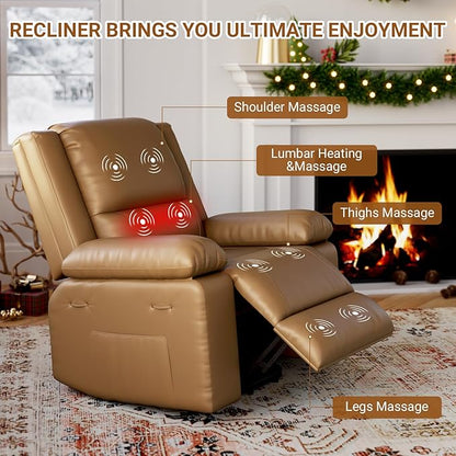 PU Leather Electric Power Lift Chair, Recliner Massage Chair with Remote Control and Side Pocket for Elderly, Power Lift Recliner Sofa with Heat and Massage for Living Room, Earthy Yellow