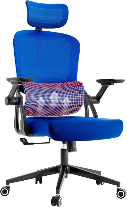 Ergonomic Office Chair - 400LB Comfy Desk Chairs with Adjustable Headrest and Lumbar Back Support, Mesh Computer Chairs with Wheels and Arms for Home Office, Study, Bedroom and Dorm (01blue)