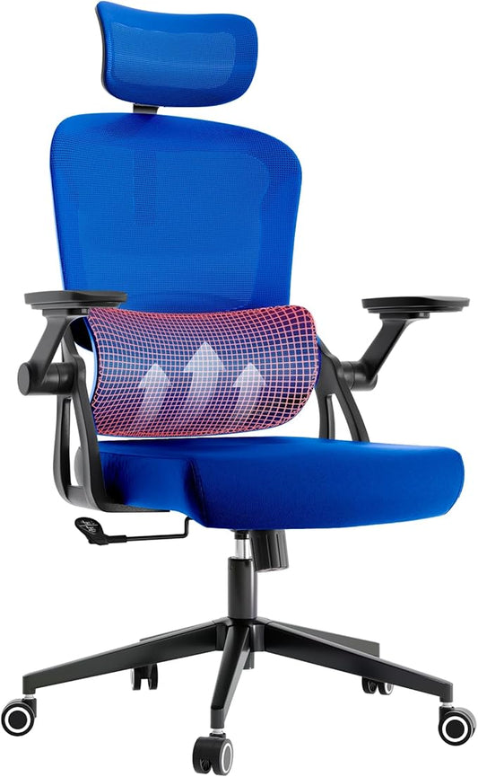 Ergonomic Office Chair - 400LB Comfy Desk Chairs with Adjustable Headrest and Lumbar Back Support, Mesh Computer Chairs with Wheels and Arms for Home Office, Study, Bedroom and Dorm (01blue)