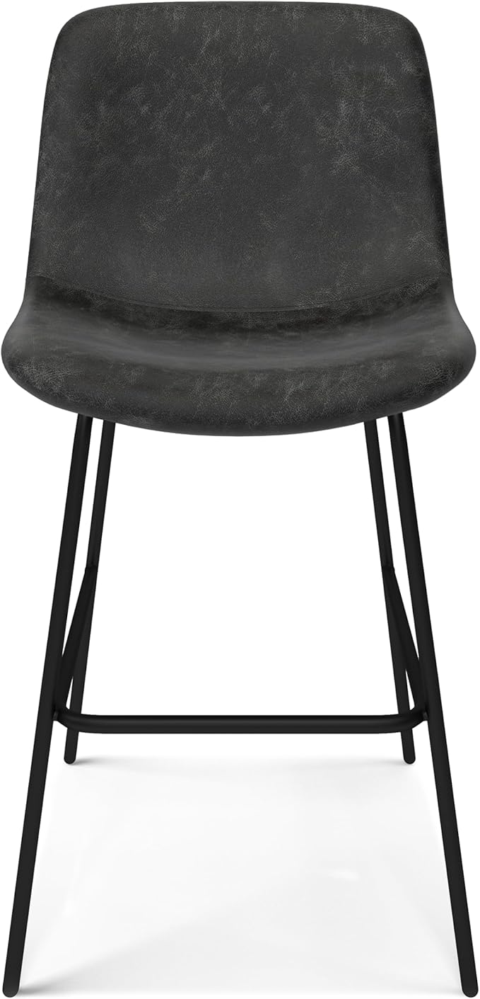SIMPLIHOME Jolie Contemporary 24 inch Counter Height Stool (Set of 2) in Distressed Charcoal Grey Vegan Faux Leather for the Dining Room and Kitchen