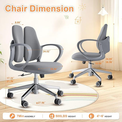 Ergonomic Office Chair Desk Chair Dual-backrest Computer Chair with Flexible Lumbar Support and Adjustable Height, 500lbs Extra Wide Seat with Wheels, for Home & Office Use Grey