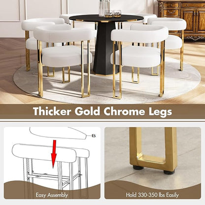 Set of 4 Beige and Gold Modern Dining Chairs, Velvet Upholstered Barrel Armchairs with Metal Legs for Kitchen Island, Mid Century Accent Chairs for Dining Room Living Room, Open-Back