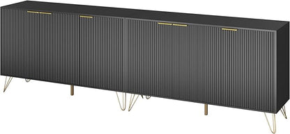 Storage Cabinet Set of 2, Black Fluted Cabinet with Adjustable Shelves, Modern Coffee Bar for Kitchen, Living Room and Office