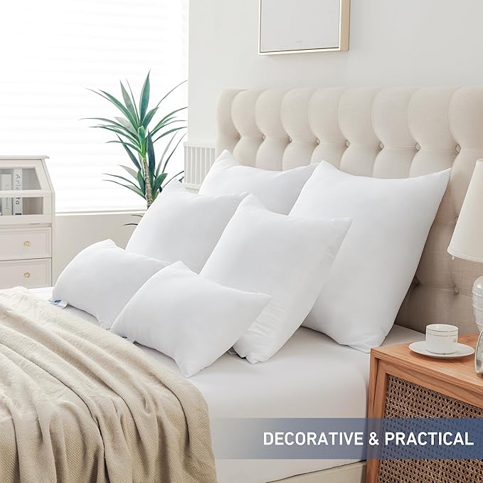 Leeden 12x20 Pillow Inserts Pack of 2, Fluffy Lumbar Throw Pillow Inserts, Soft Square Decorative Throw Pillows for Couch, Sofa, Bed, and Home Decor White Pillows